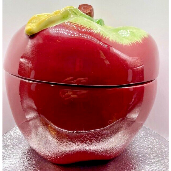 Vintage Ceramic Red Apple Cookie Jar With Lid 8" x 6.5" - Picture 2 of 13